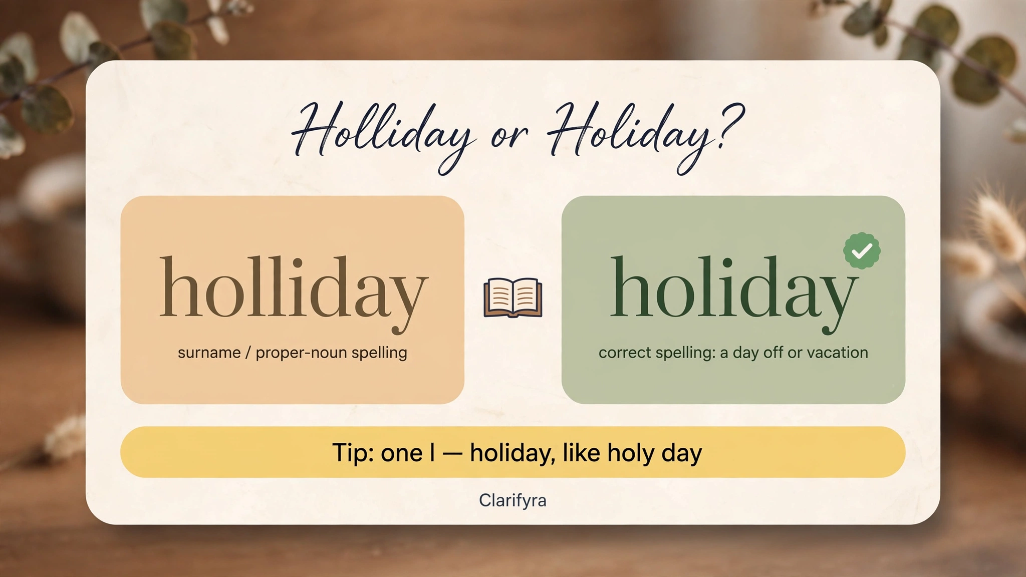 Holliday or holiday? — one l or two spelling infographic