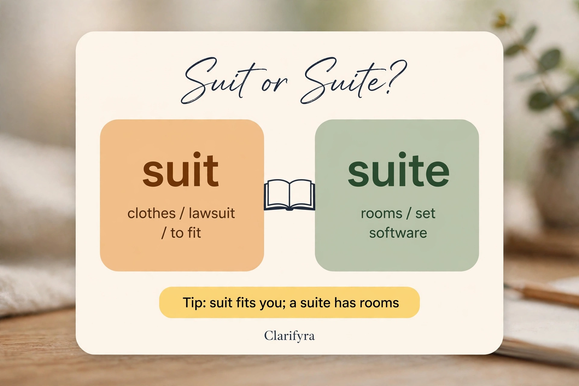 Suit or suite? — clothing vs rooms meaning infographic