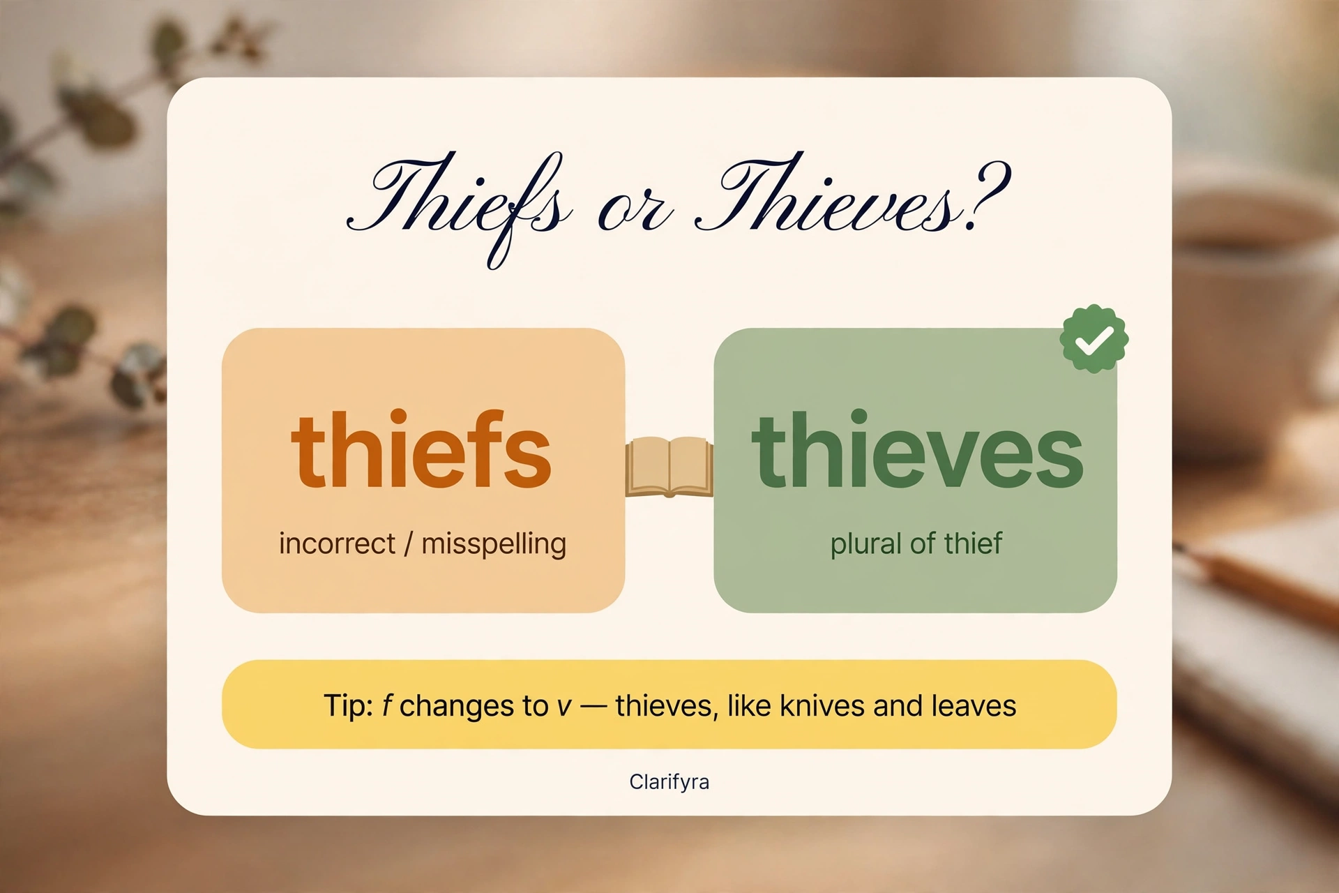 Thiefs or thieves? — plural of thief spelling infographic