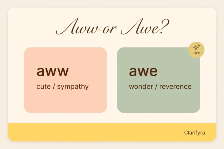 Aww or awe? — interjection vs noun difference infographic