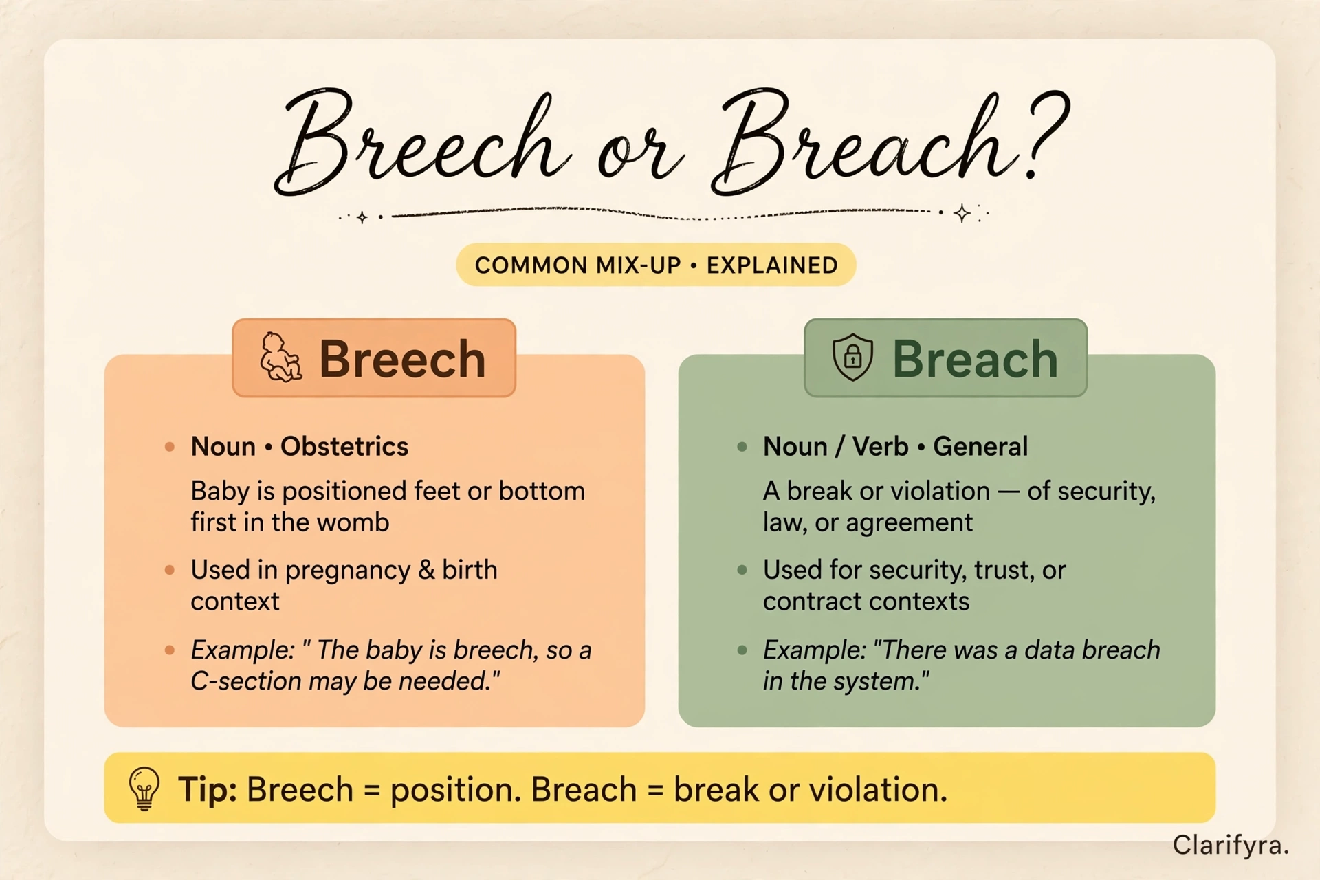 Breech or breach? — homophone difference infographic