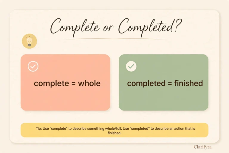 Complete or completed? — usage difference infographic