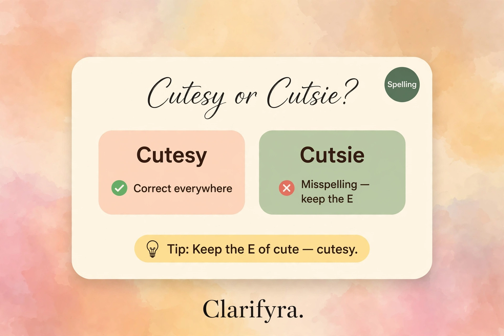 Cutesy or cutsie? — correct spelling infographic