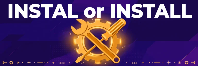 Instal or install: a glowing golden gear with a crossed wrench and screwdriver