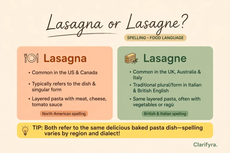 Lasagna or lasagne? — spelling difference infographic