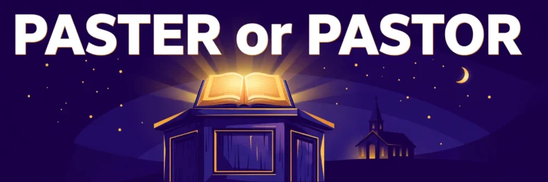 Paster or pastor: a glowing church pulpit with an open book against a deep violet night sky