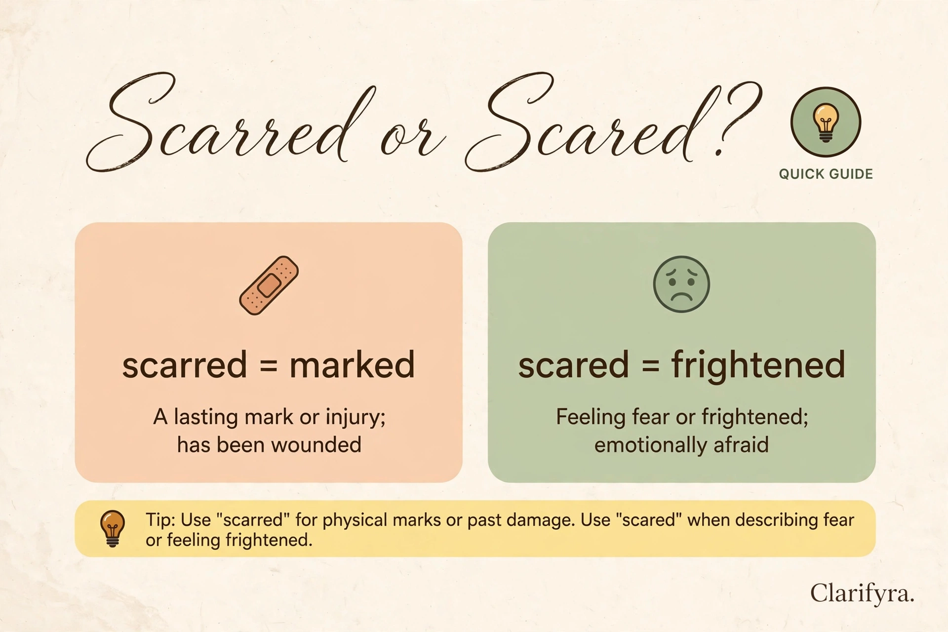 Scarred or scared? — spelling difference infographic