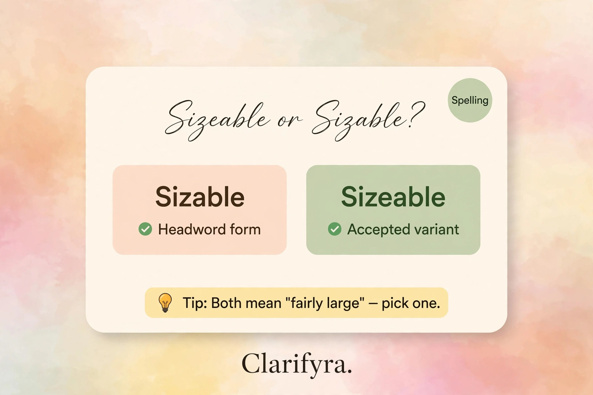 Sizeable or sizable? — variant spelling infographic