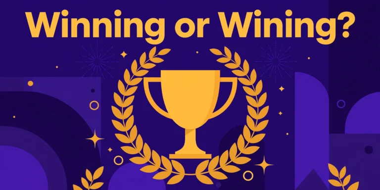 Winning or wining spelling – gold trophy and laurel for winning with double n vs wining for wine, Clarifyra featured image